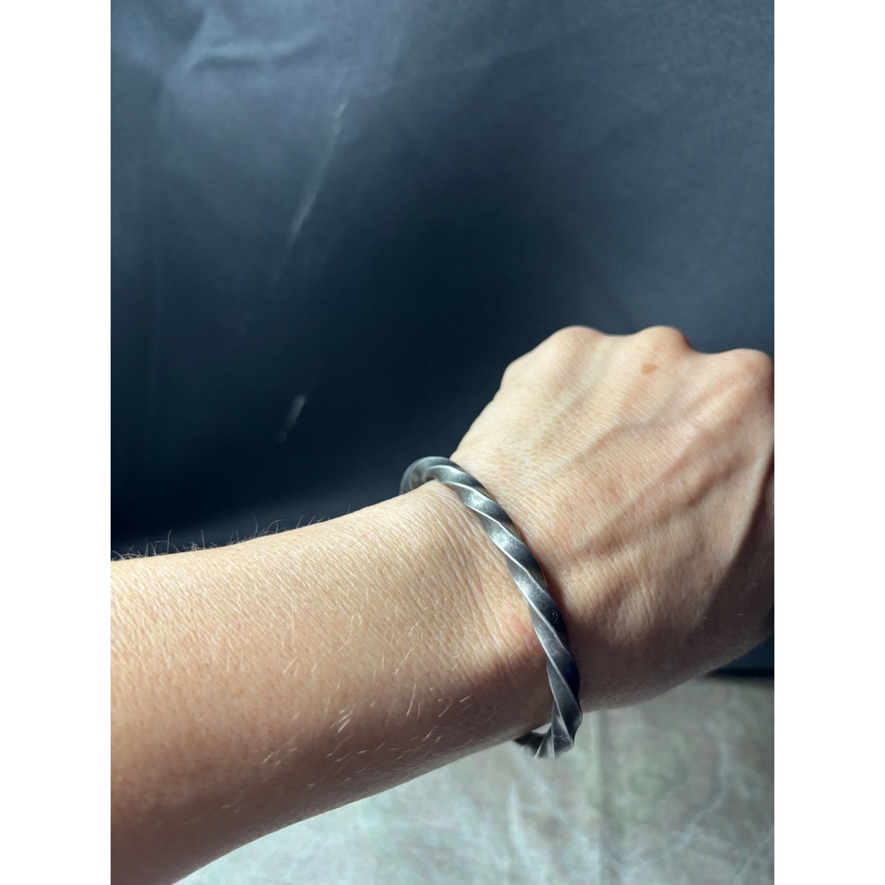 Handmade Twisted Metal Cuff Bracelet Antiqued Silver Tone Industrial Minimalist